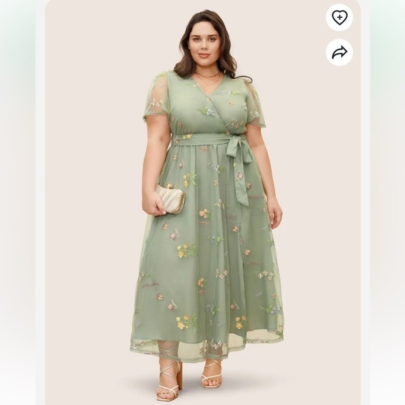 BloomChic Plus Size Overlap Collar Mesh Floral Embroidered Party Dress - Picture 1 of 6